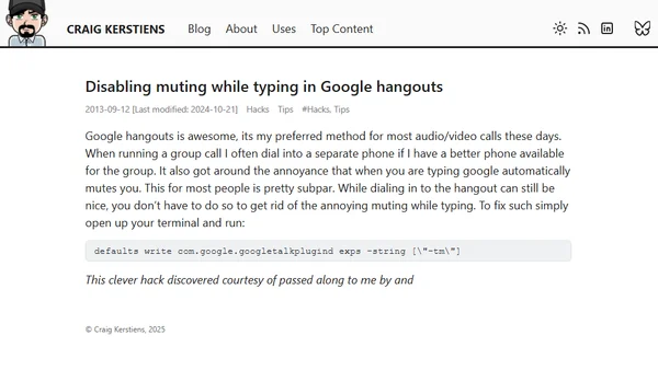 Disabling muting while typing in Google hangouts