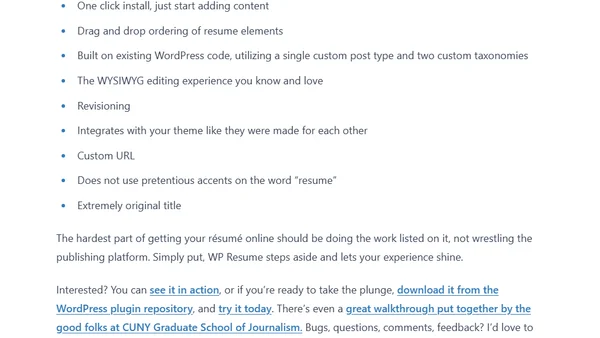 WordPress Resume Plugin
