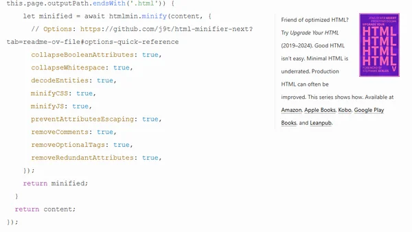 Eleventy: How to Set Up Effective HTML Minification (in 24 Seconds)