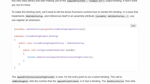 Custom bindings with Azure Functions .NET Isolated Worker
