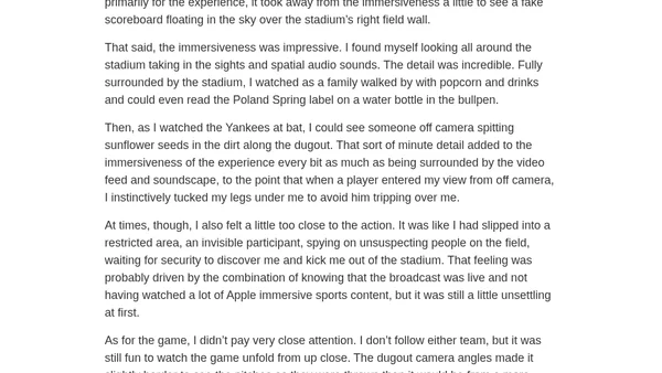 Experiencing Apple’s Live Yankees–Red Sox Immersive Baseball Broadcast