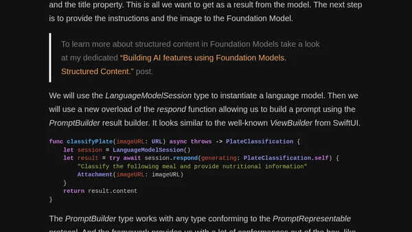 Building AI features using Foundation Models. Multimodal input.