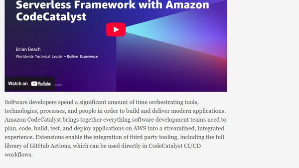 Serverless Framework with Amazon CodeCatalyst - AWS Online Tech Talks