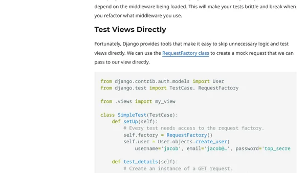 Testing Django Views Without Using the Test Client