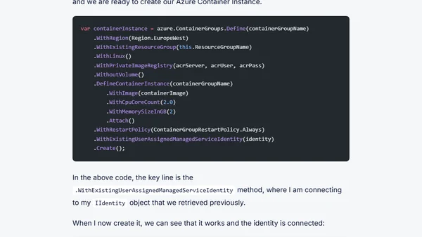 Programmatically create Azure Container Instances and connect a Managed Identity