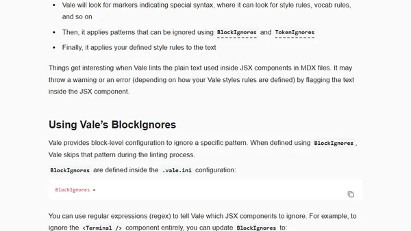 Ignoring JSX components in Vale