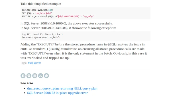 sp_executesql change between 2005 and 2008