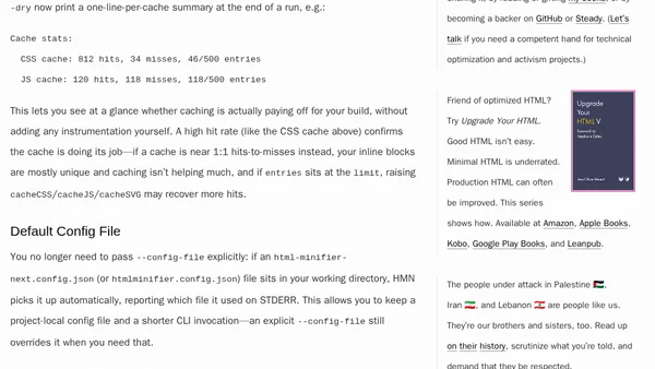 HTML Minifier Next: JSON Schema, Cache Statistics, Default Config File