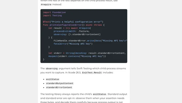 Test fatalError and preconditionFailure with Swift Testing Exit Tests