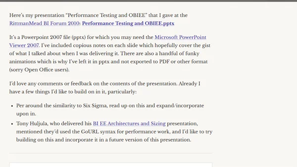 Performance Testing and OBIEE