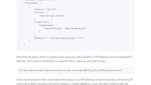 Applying IP Address restrictions in AWS API Gateway