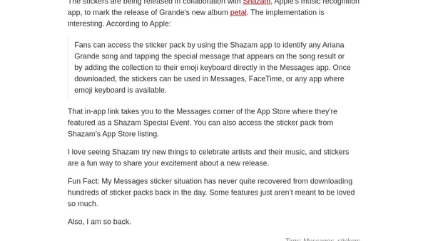 Shazam Releases Exclusive Ariana Grande Messages Sticker Pack