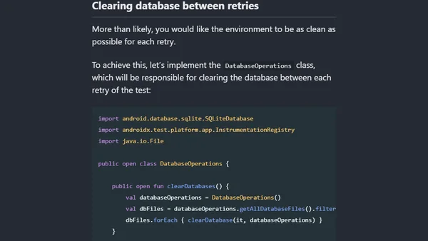 Retrying Android Tests and Clearing the Database Between the Runs