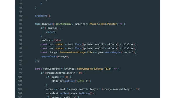 Phaser 4 HTML5 SameGame powered by samegame-engine, a headless TypeScript class