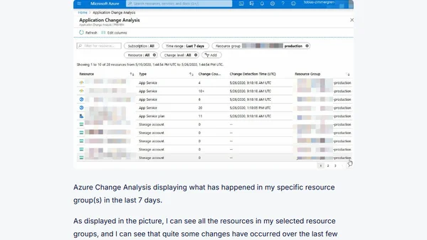 Using Azure Application Change Analysis to discover configuration changes in Azure services