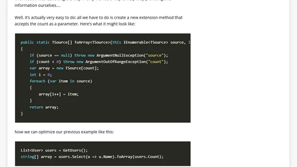 Optimize ToArray and ToList by providing the number of elements