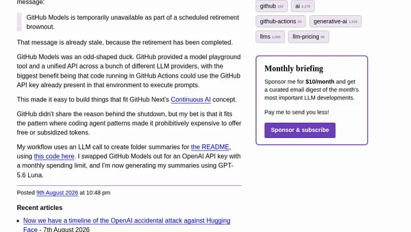 GitHub Models is now retired