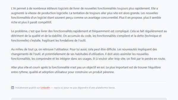 Courir après la fonctionnalité n'est pas un objectif