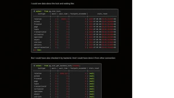 Waiting for PostgreSQL 20 – Add backend-level lock statistics