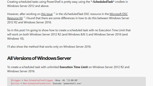 Create a Scheduled Task with unlimited Execution Time Limit in PowerShell