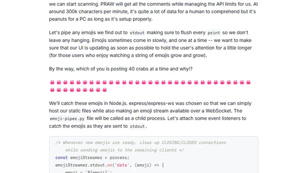 Real-Time Streaming of Every Emoji Posted as a Comment to Reddit.com