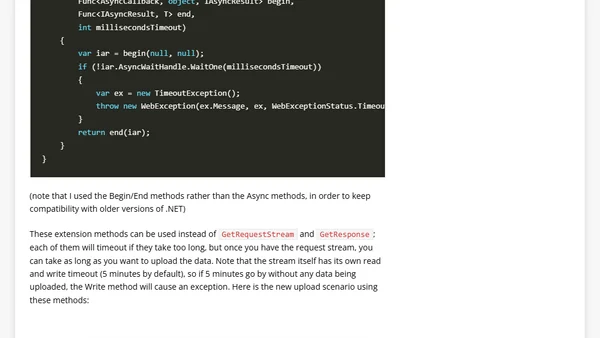Tackling timeout issues when uploading large files with HttpWebRequest