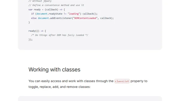 Cheat sheet for moving from jQuery to vanilla JavaScript
