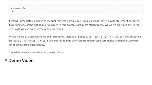 Pipe or Redirect Case Statement Result in a Shell Script