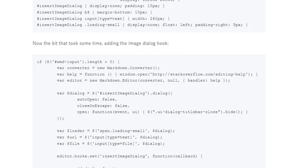 Adding a custom image upload dialog to the PageDown markdown editor