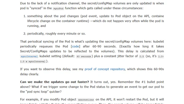 Why Kubernetes secrets take so long to update?
