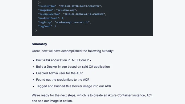 Azure Container Instances - C# .NET Core apps running as containers in your private Azure Container Registry