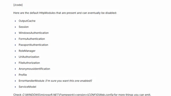 Remove unnecessary HTTP modules from the ASP.NET pipeline