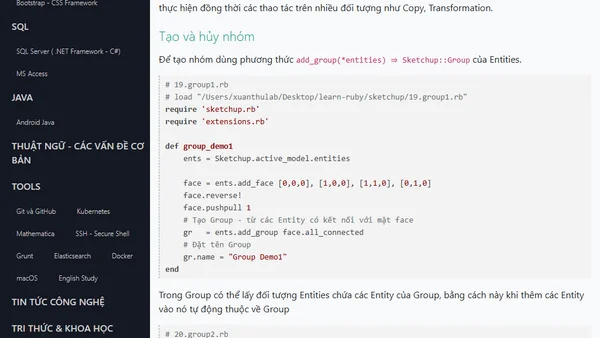 Các lớp - layer và nhóm - group trong SketchUp Ruby