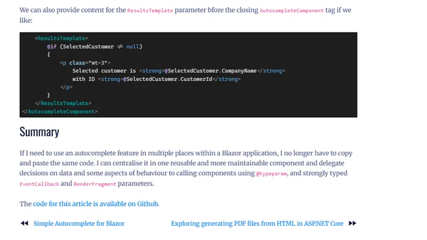 A reusable generic autocomplete component for Blazor