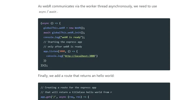 Using webR in an Express JS REST API