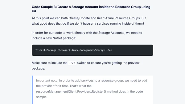 Developing with Azure Resource Manager - Part 3 - Build an application using C# which is using the Azure Resource Manager API's