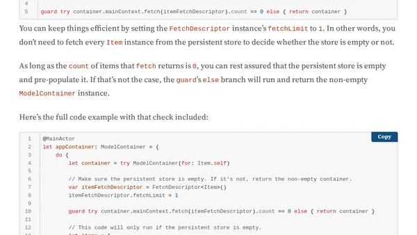 Pre-populate a SwiftData Persistent Store