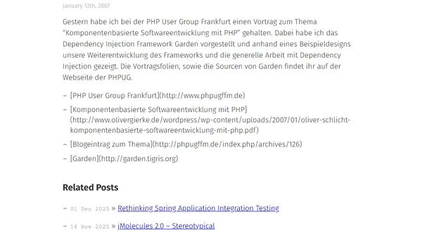 Vortrag - Komponentenbasierte Softwareentwicklung in PHP