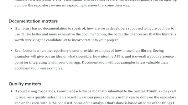 Considerations for Choosing 3rd Party Swift Libraries