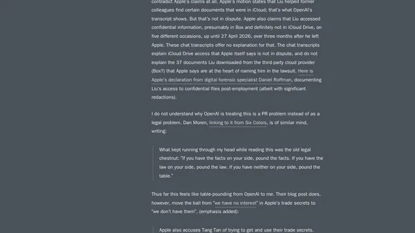 ★ OpenAI Responds to Apple’s Lawsuit and Motion for Preliminary Injunction: ‘Apple Is Getting This Wrong’