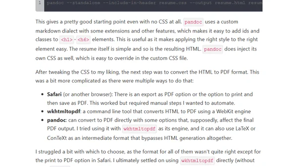 Composing a resume in markdown