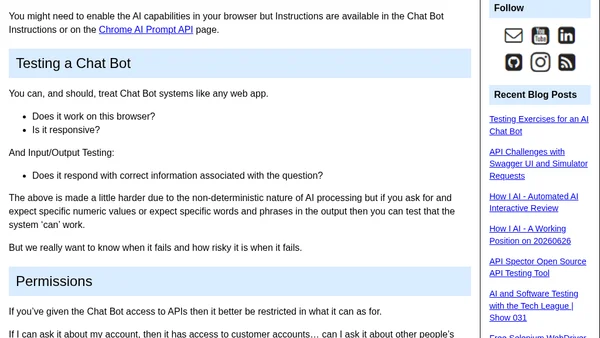 Testing Exercises for an AI Chat Bot