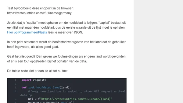 Leer simpel met een API werken in Python (Hoofdstadzoeker)