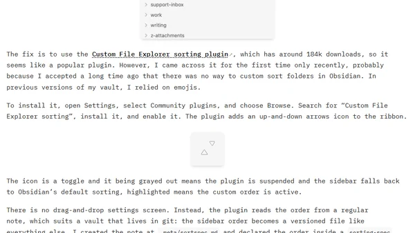 How to set a custom folder order in Obsidian