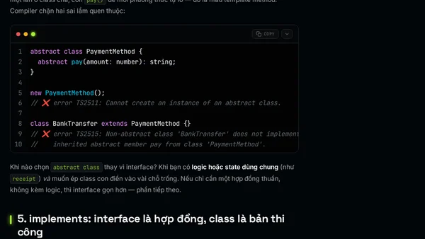 Class TypeScript: private, #field, abstract và implements
