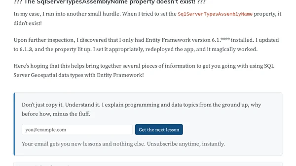 Solving ‘Spatial types and functions are not available’ with Entity Framework
