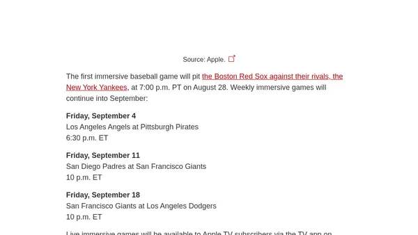 Friday Night Baseball Goes Immersive August 28 on Apple Vision Pro