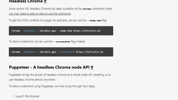 Using a headless browser to capture page screenshots